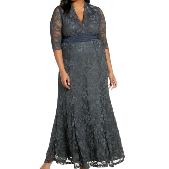 Kiyonna Screen Siren Lace Evening Gown Twilight Grey Size 5 - Picture 1 of 11